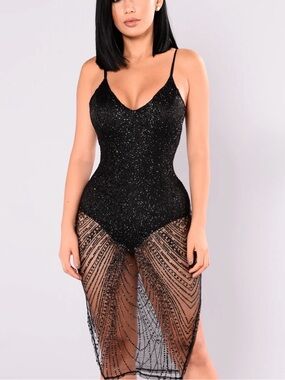 🔥 Euphoria 🔥 Black Glitter Sparkle Mesh Slip Dress Spaghetti Prom Club Date